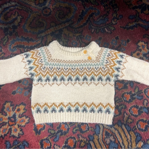 Baby boy lot fair isle sweater, corduroys, striped one piece fleece bear hat - Picture 6 of 16